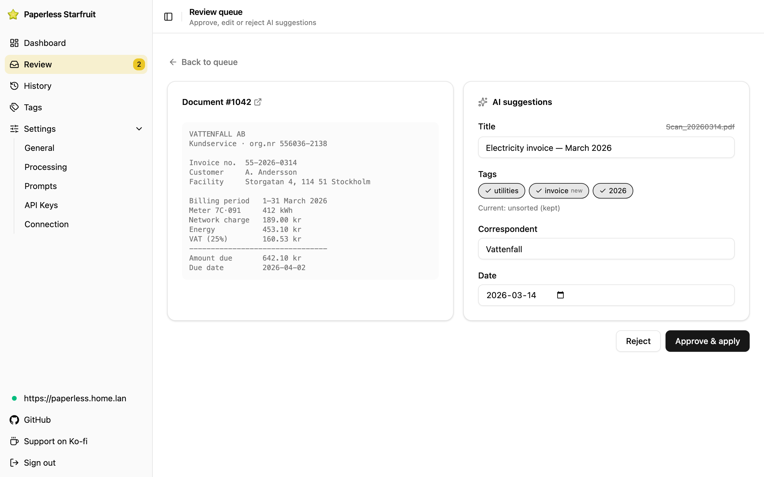 Review queue in Paperless Starfruit
